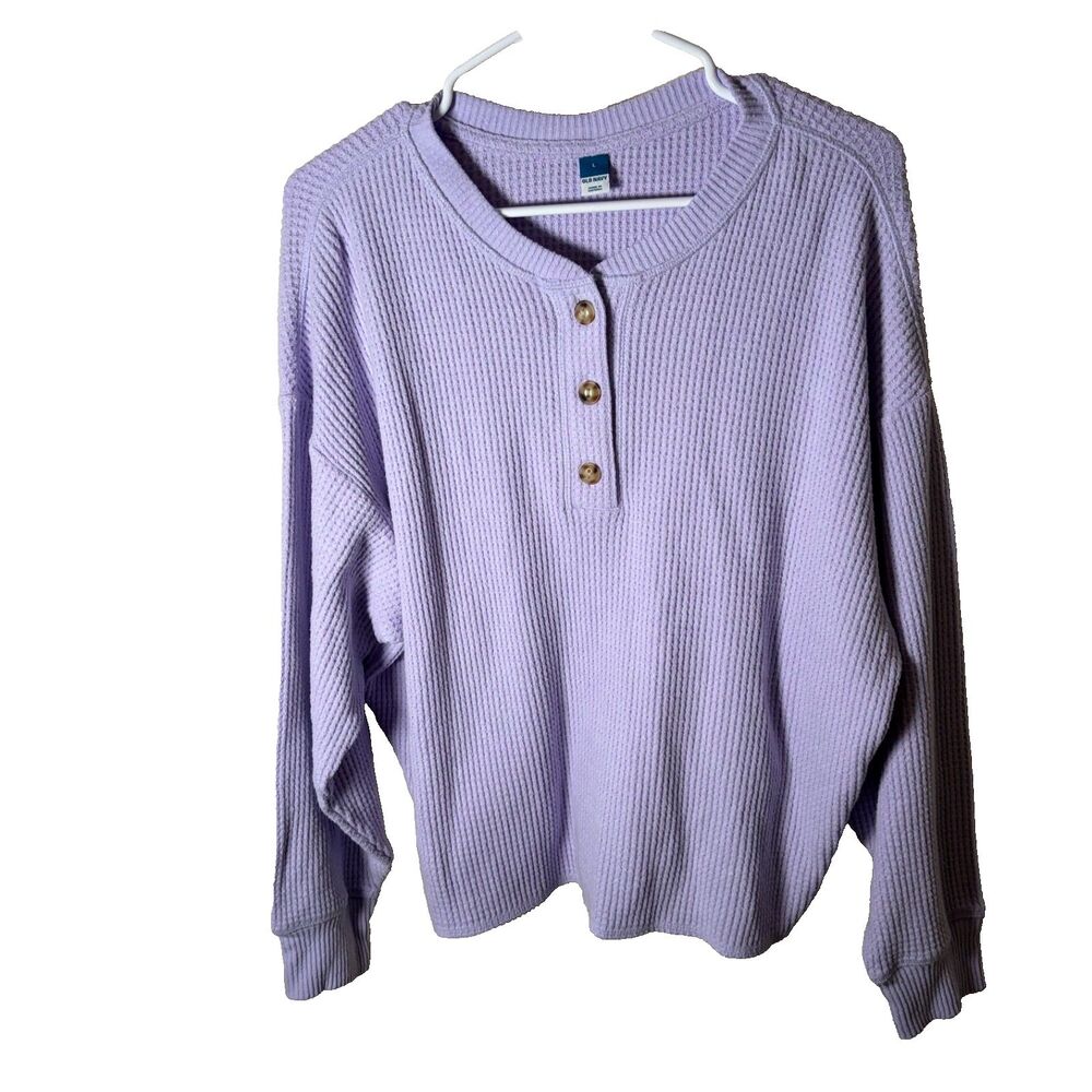 Old Navy T-Shirt Women's Large Purple Thermal Henley Round Neck Long Sleeve